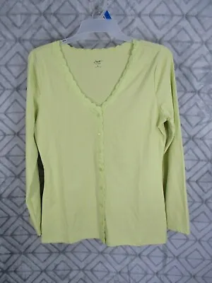 New Motto Essentials Top Size L Green Button Front Long Sleeve Lace Casual Work • $14.99