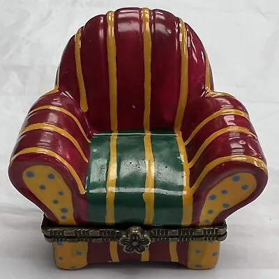 *Vintage Overstuffed Armchair Hinged Trinket Box Porcelain Handpainted • $18.50