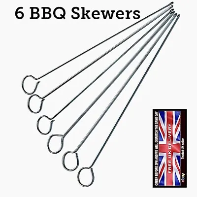 6 Metal BBQ Skewers Grill Food Meat Kebab Vegetables Vegan Cooking Steel Sticks • £3.60