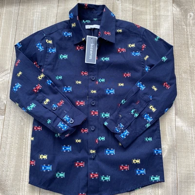 £4.99 • Buy Boys Blue Long Sleeve Smart Shirt Cars Blue Zoo 4/5 Years