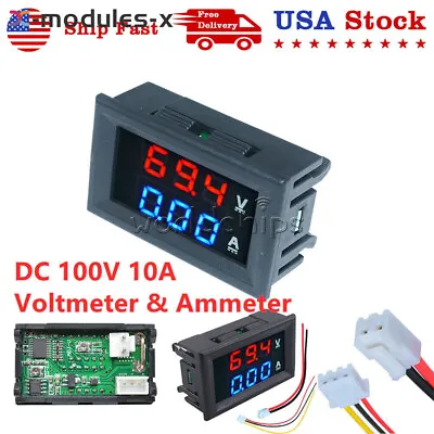 Mini DC 100V 10A Dual Digital Voltmeter Ammeter LED Panel Amp Volt Meter Gauge • $6.85