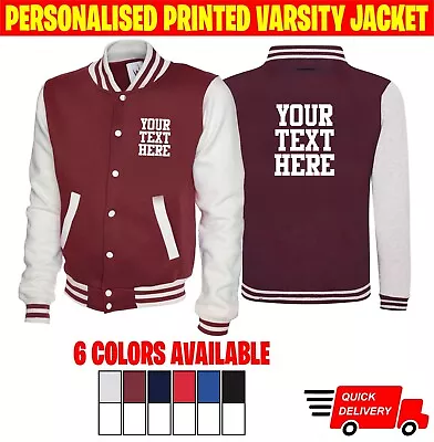 Personalised Printed Varsity Jacket Add Text Baseball College Letterman Jacket • £27.99