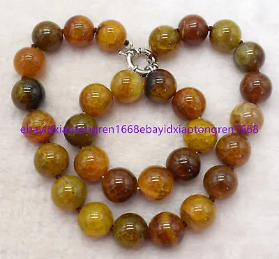 $11.69 • Buy 20mm Natural Yellow Dragon Veins Agate Round Gems Beads Necklace Bracelets Set