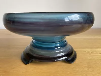 Larger Art Deco Davidson Blue Cloud Glass Bowl • £15