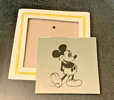 Vtg Disney Mickey Mouse Glass Carnival Square Mirror W/cardboard Hangable Frame • $19.99