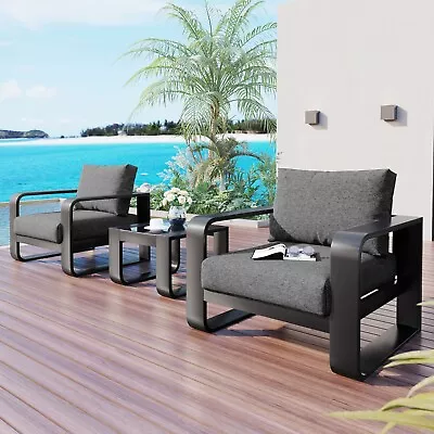 3PCS Aluminum Frame Patio Furniture W/Coffee Table Olefin Fabric Outdoor Chair • $707.44