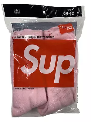 Supreme Hanes Pink Crew Socks 4 Pack Size 6-12 New • $39.90