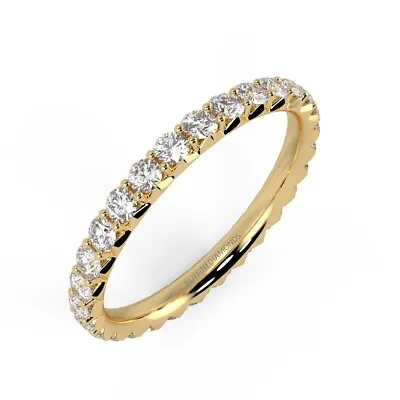 £349 • Buy 1.00 Ct Round Diamond French Pave Full Eternity Wedding Ring In Yellow Gold