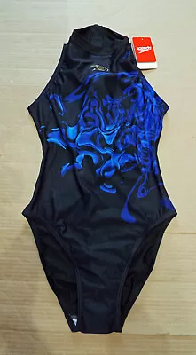 Speedo Black/Blue High Neck Zip Back Endurance+ Hydrasuit Swimsuit Size GB34  • £45