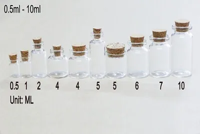 20/50/100 Pcs Small Glass Bottles With Corks Clear Vials Transparent 0.5ml-10ml • $28.02