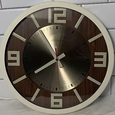 Verichron Quartz Wall Clock Glass Front Faux Wood Grain Not Working Needs Repair • $14