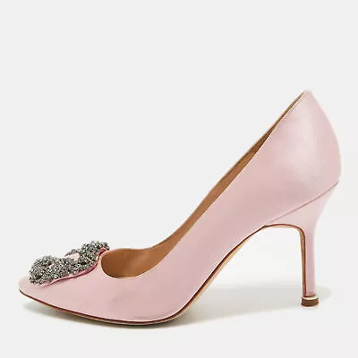 Manolo Blahnik Pink Satin Hangisi Pumps Size 35.5 • $483