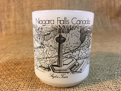 Glasbake White Milk Glass Coffee Tea Mug Niagara Falls Canada Vintage 1970's Cup • $14