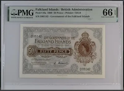 GEM UNC PMG EPQ 1969 50 Pence UK Britain British Falkland Islands P10a Low Ser • £153.26