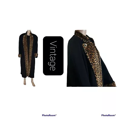 $55 • Buy Steve Evans Xl Faux Cheetah Fur Trim Open Front HEAVY Winter Coat Vintage...