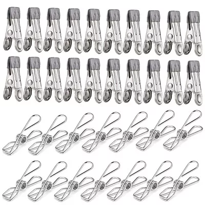 8/20X Strong Grip Clothes Pegs Stainless Steel Hanging Laundry Clothesline Clips • £2.91