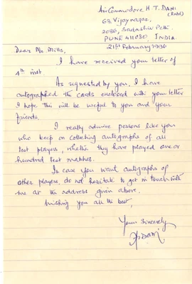 £25 • Buy Hemachandra.T.Dani - India Test Cricketer - Signed Handwritten Letter.