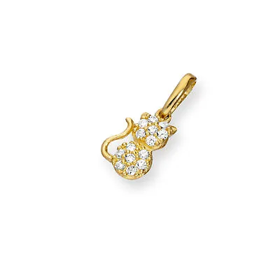 Real 375 9ct Gold & Clear CZ Crystal Cat Charm Kitten Kitty Charms • £41