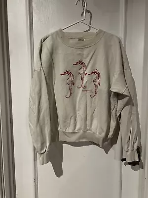 Vintage 80s Velva Sheen Sea Horse CH Maley Raglan Sweatshirt Size Xl Off White • $25