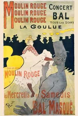 Moulin Rouge Mask Ball Dance Paris France Toulouse Lautrec Vintage Poster 24x36 • $14.98