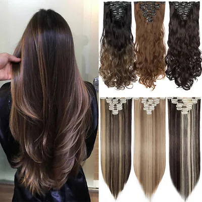 £17.09 • Buy Mega Thick 8 Piece Seamless Clip In Hair Extensions Full Head Long Real As Human