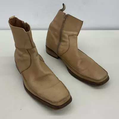 Zara Men's Tan Side Zip Ankle Leather Boots Size 9 Preowned • $29