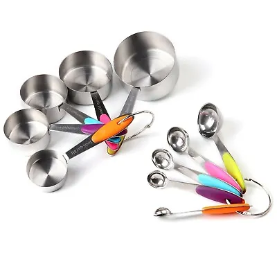 £19.99 • Buy 10pcs Stainless Steel Measuring Cups Spoons Set Kitchen Tool Baking Teaspoon Kit