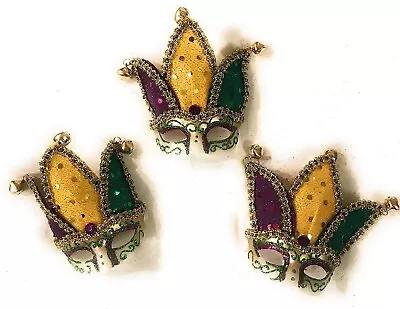 Mardi Gras Mini Jester Mask Magnets 3 Pack NEW ORLEANS Ornament Decor • $15.99