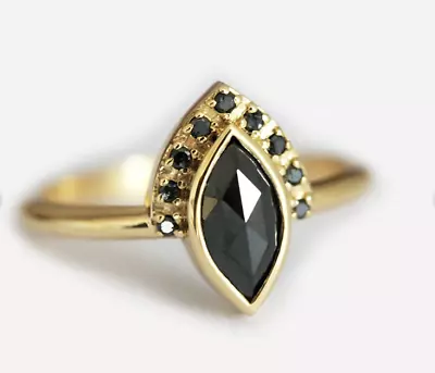 Natural Black Onyx Gemstone Ring Solid 10K Gold Stackable Jewelry Gift For Love • $229.50
