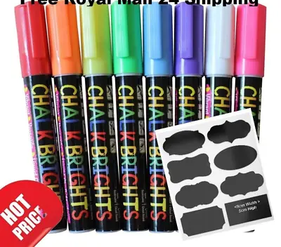 8 Liquid Chalk Pens Marker Reversible Neon Colours Whiteboeard  Wipe Clean 6mm • £8.99
