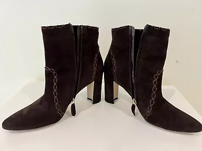 Manolo Blahnik Suede Ankle Boots Pointed Toe Leather Brown 40.5 Heels • $164