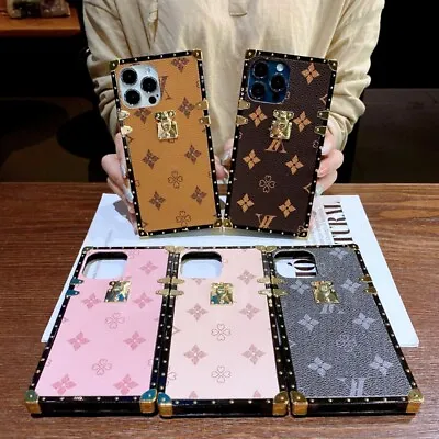 For IPhone 15 14 Pro Max 13 12 11 X 8 7 Luxury Classic Leather Square Case Cover • $15.99