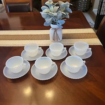 1930s MacBeth Evans White Monax Petalware Set Of Six Teacups And Saucers • $43.97