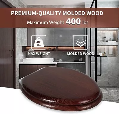 Angel Shield Elongated Wood Toilet Seat With Quiet CloseEasy Walnut • £66.52