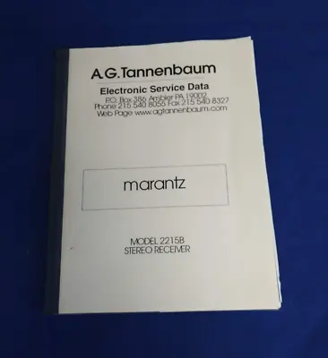 Vintage Marantz Service Manual For Model 2215B Stereo Receiver A.G. Tannenbaum • $14