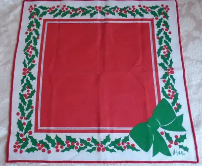 Vintage VERA Napkin Red With White Stripes Holly And Berries • $9.45