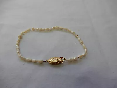 Vintage CULTURED RICE PEARL BRACELET With STERLING SILVER GILT CLASP - Stamped • $5.44