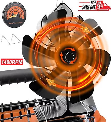 6 Blade Fireplace Stove Eco Heat Powered Fan For Log Burner +Magnetic Thermomete • $28.99