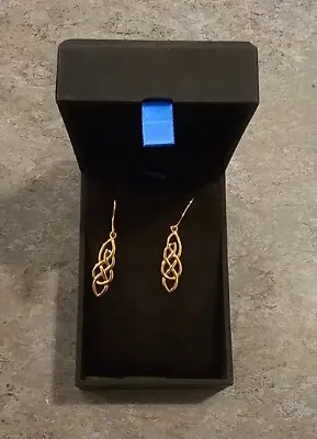 14K Gold Plated Sterling Silver Elongated Celtic Knot Drop Earrings - Opened Box • $42.81