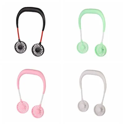 $17.19 • Buy USB Rechargeable Neckband Hanging LED Mini Fan Lazy Neck Portable Dual Cooling