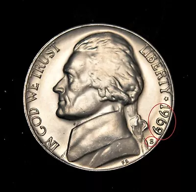 1969-S Jefferson Nickel  BU+++++Double Die Obverse • $70