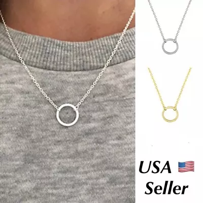 Open Circle KARMA Round Eternity Dainty Necklace Gold Or Silver Plated N172 • $9.99