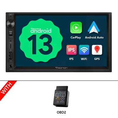 OBD2+Double Din 7  Android 13 OS Wireless CarPlay Car Stereo Radio GPS Bluetooth • $178.43