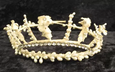 Old Antique French Brocante Bridal Crown Diadem Tiara Flowers Rhine Stones • $75