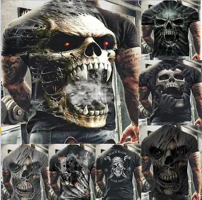 £9.99 • Buy Mens Gothic Shirt Skull Print Vest Tank Top Boys Blouse T-Shirt Size S-6XL E5261