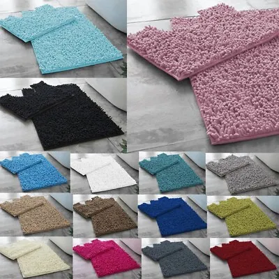 2 PIECE NON SLIP BATH MAT Ultra Plush Soft Bathroom Mat Pedestal Set Toilet Rug • £0.99