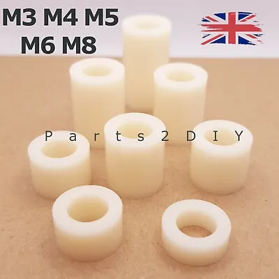 100x White ABS PLASTIC SPACERS Nylon Standoff Washer M3 M5 M6 M8 PCB UK • £16.24