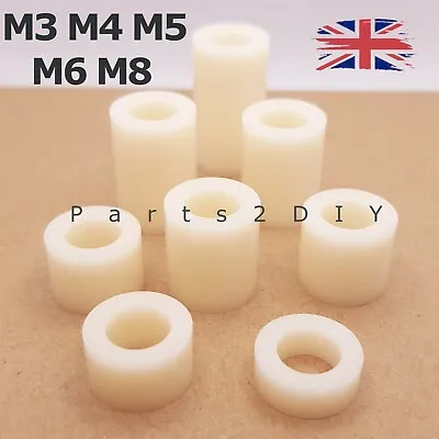 12x White ABS PLASTIC SPACERS Nylon Standoff Washer M3 M5 M6 M8 PCB UK • £2.45