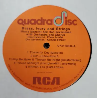 Henry Mancini & Doc Severinsen~BrassIvory And Strings~RCA Quadradisc APD1-0098 • $0.99
