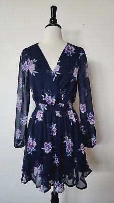 Anthropologie Dress New Size Medium Floral Cut Out Blue Chiffon Granny Boho • $35